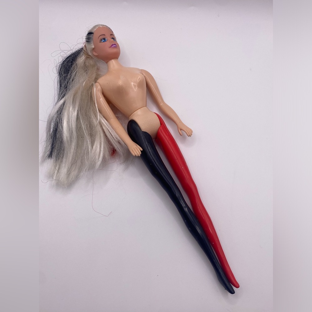Fashion Doll with‎ Red and Black Outfit Hair Split Dyed Punk Gothic Skull - Picture 8 of 10